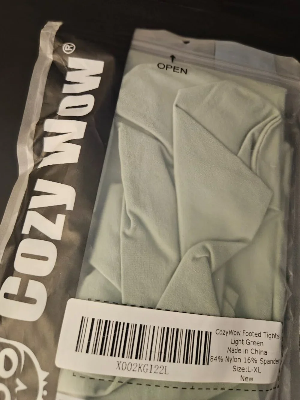 CozyWow Footed Tights L XL Light Green Nylon Spandex NEW